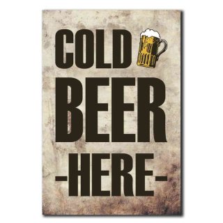 Hochwertiges Metallschild 30 x 20 cm aus Alu Verbund Cold Beer here Deko Schild Wandschild