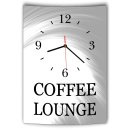 LAUTLOSE Designer Wanduhr mit Spruch Coffee Lounge grau...