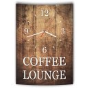 LAUTLOSE Designer Wanduhr mit Spruch Coffee Lounge Holz...