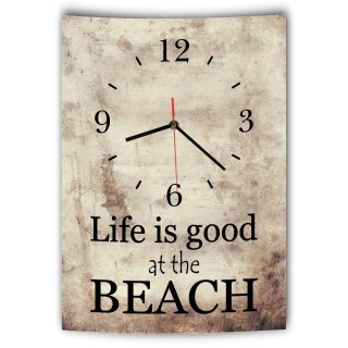 LAUTLOSE Designer Wanduhr mit Spruch Life is good at the Beach Vintage beige Deko Schild Bild 41 x 28cm