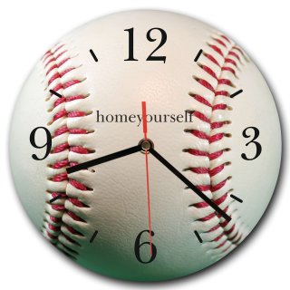 LAUTLOSE runde Wanduhr Baseball wei&szlig; aus Metall Alu-Verbund lautlos Uhrwerk rund modern Dekoschild Bild 30 x 30cm