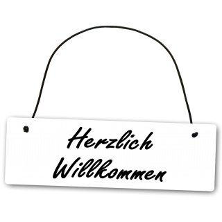 Metallschild Herzlich Willkommen 25 x 8 cm aus Alu Verbund (Alu, Kunststoff) f&uuml;r In- und Outdoor Deko Schild Dekoschild Wandschild au&szlig;en und innen