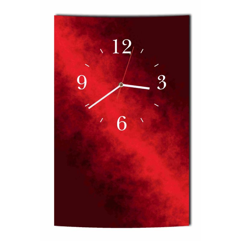 LAUTLOSE Designer Wanduhr hochkant rechteckig rot Uhr modern Abstrakt