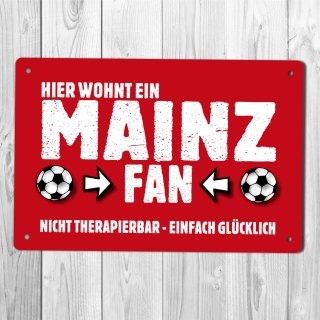 homeyourself Holzschild Fu&szlig;ball Schild in 12 x 18 cm - Hier wohnt ein Mainz Fan