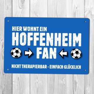 homeyourself Holzschild Fu&szlig;ball Schild in 12 x 18 cm - Hier wohnt ein Hoffenheim Fan