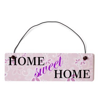 home sweet home Dekoschild T&uuml;rschild rosa mit Draht