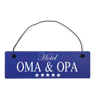 Hotel Oma &amp; Opa Dekoschild T&uuml;rschild hellblau mit Draht