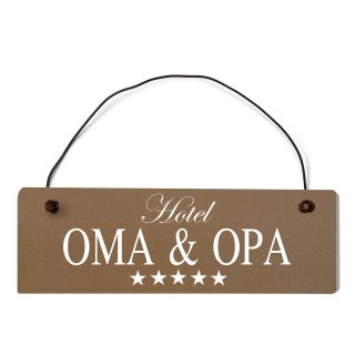 Hotel Oma &amp; Opa Dekoschild T&uuml;rschild braun mit Draht