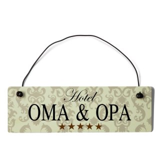 Hotel Oma &amp; Opa Dekoschild T&uuml;rschild beige mit Draht
