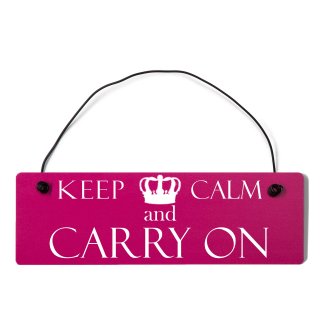 Keep Calm and Carry on Dekoschild T&uuml;rschild pink mit Draht